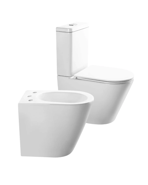 Inodoro largo con deposito y tapa cierre suave + Bidet 3 agujeros Padova Piazza B0900 + B0903