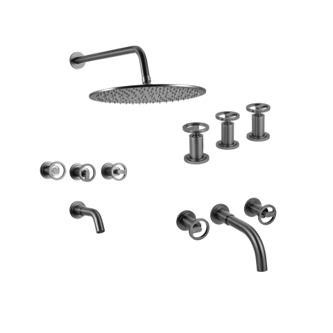 Set de griferia doble comando Pulse Grafito Peirano (Ducha, bidet, lavatorio pared)