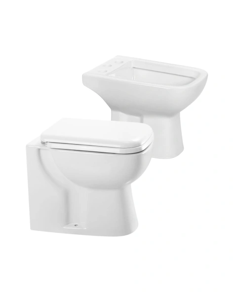Inodoro corto con tapa cierre suave + Bidet 3 agujeros Amalfi Piazza B0101 + B0103