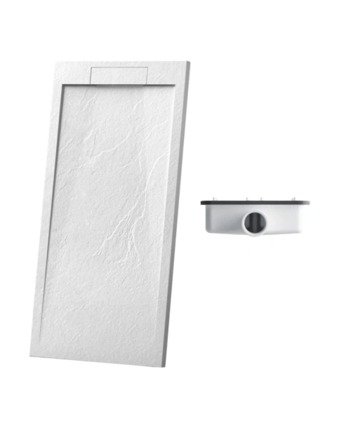 Receptaculo plato de ducha Stonetech resina simil piedra blanco con desague 90x70cm Peirano PDU101