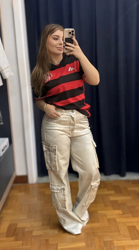 Calça Cargo Metalizada Bege - comprar online