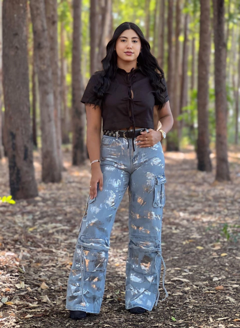 Calça Cargo Prateada Importada - comprar online