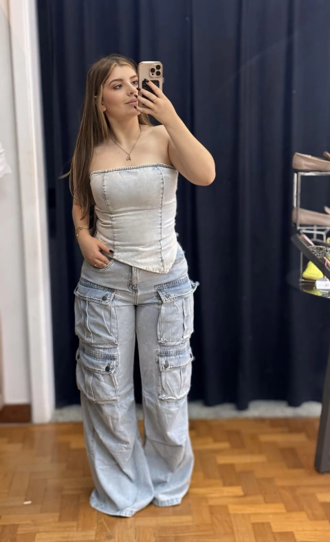 Calça Cargo Jeans Claro - comprar online