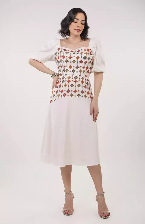 Saia Linho Bordado - Off White - comprar online