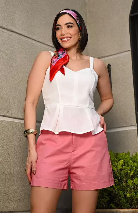 Blusa Peplum Linho Misto - Off White - Ref 7957 - comprar online