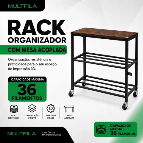 Rack Organizador com Rodinhas Multfila para até 36 Filamentos