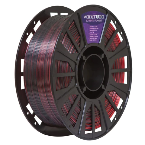 Filamento Voolt3d Pla V-silk 1kg 1,75mm Duo Color Shadow 70/30 Vermelho e Preto