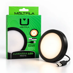 LUMINARIA LIGA DESLIGA BRANCO QUENTE 6W PRETO