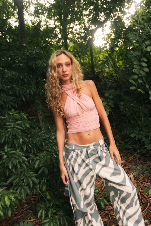 Blusa amarração tule rosé - comprar online