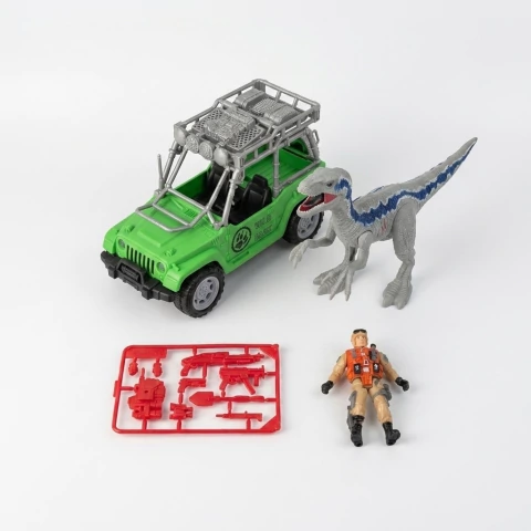 Set Dinosaurio Con Vehículo Luces Sonido Y Figura De Acción