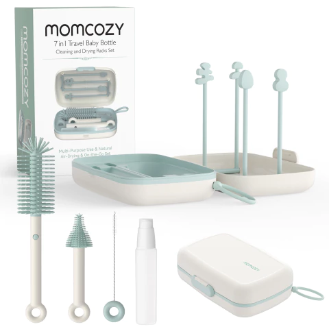 Set Cepillo Limpia Mamaderas Momcozy 7 en 1 Secador Dispensador