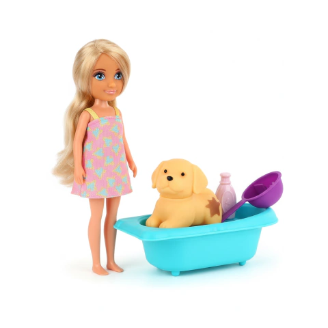 Muñeca Ankiki con Perrito que Cambia de Color Y Bañera Con Accesorios