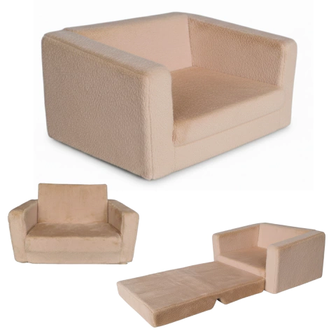 Sillón Cama Infantil de Felpa Beige Convertible 2 en 1