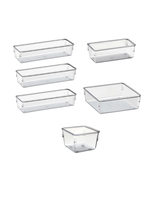 Kit com 6 Organizadores Multiuso Modulares Acrílico para Gaveta, Maquiagem