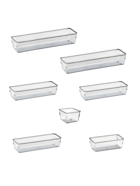 Kit com 7 Organizadores Multiuso Modulares Acrílico Cristal para Gavetas