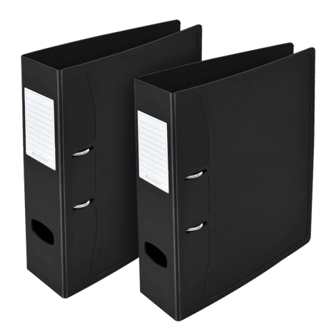 Kit com 2 Registradores AZ Ofício Lombo Largo 70mm 100% Plástico 2 Argolas Preto Acrimet