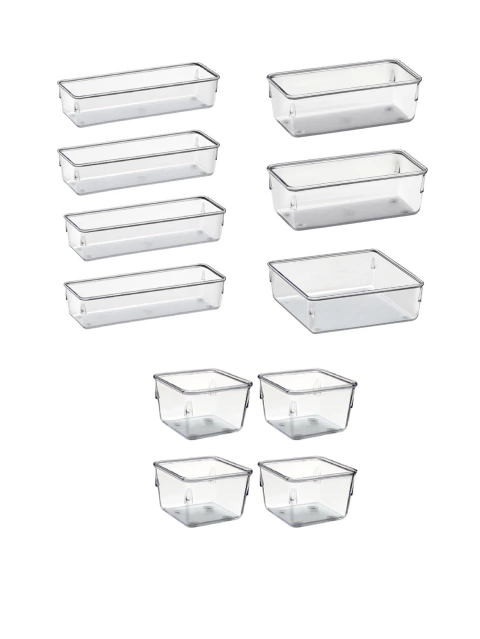 Kit com 11 Organizadores de Acrílico Multiuso para Gavetas e Armários