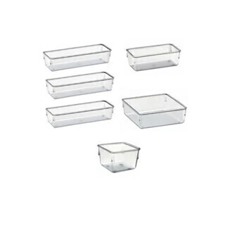 Kit com 6 Organizadores Multiuso Modulares Acrílico para Gavetas, Maquiagem