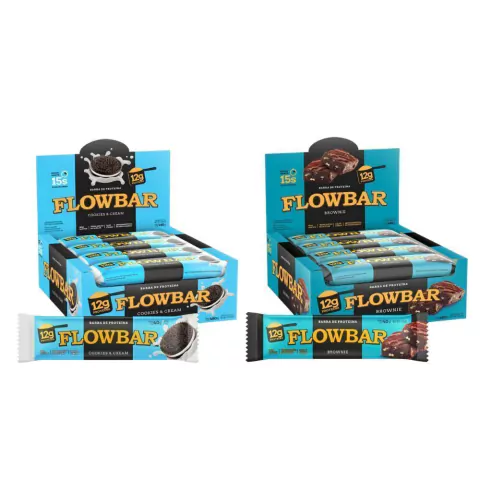 Kit 2 cxs 24 Barrinhas Proteína Cookies e Brownie Flowbar