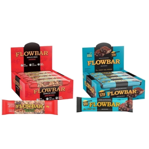 Kit 24 Barrinhas Cereais Amêndoas/ Proteína Brownie Flowbar