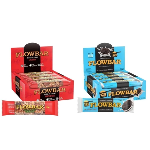 Kit 24 Barrinhas Cereais Amêndoas/ Proteína Cookies Flowbar