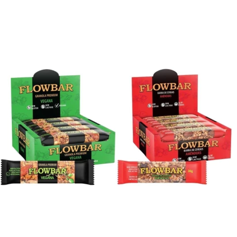 Kit 24 Barrinhas Nuts Granola Veg / Cereais Amêndoas Flowbar