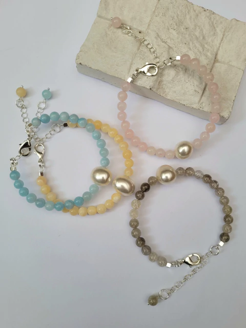 Pulseira Pérola Shell e Pedras Naturais