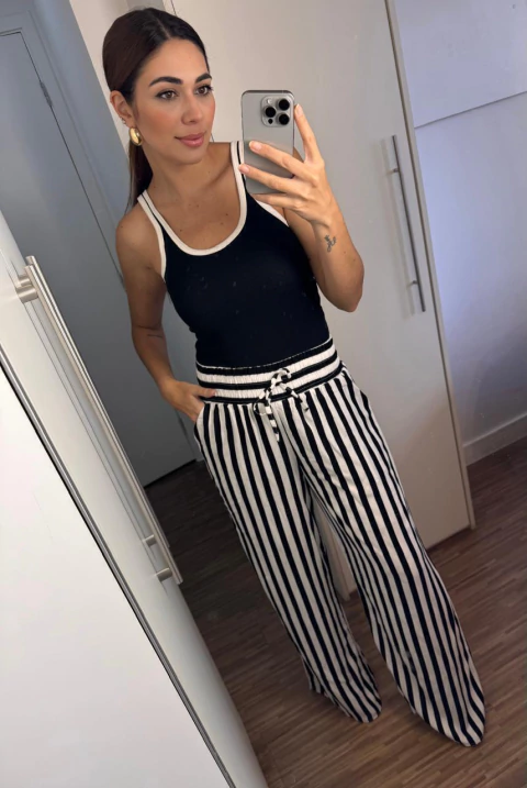 Calça Pantalona Viscose Listrada - comprar online