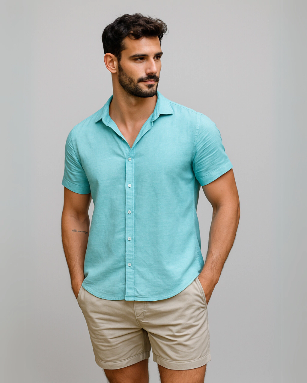 Camisa Manga Curta Linho Cambraia