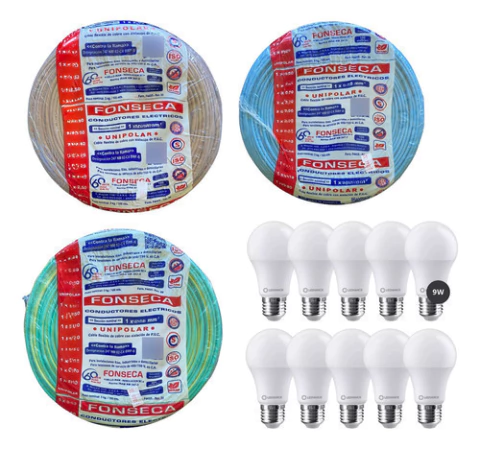 Pack 300M Cable Electrico Unipolar 2,5mm Fonseca + 10 Focos Led 9w Osram Ledvance