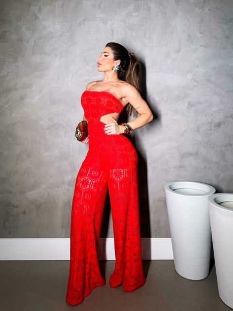 Macacão Crochê Longo Vermelho - comprar online