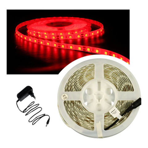 Kit Fita Led 5050 Vermelho 5m 12v Ip 65 + Fonte Bivolt 3a