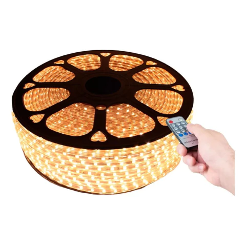 Mangueira Led 5050 15m Branco Quente Controle Remoto Dimmer