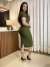Vestido mídi com manga e gola V - Verde Oliva - Closet Danny Moreira