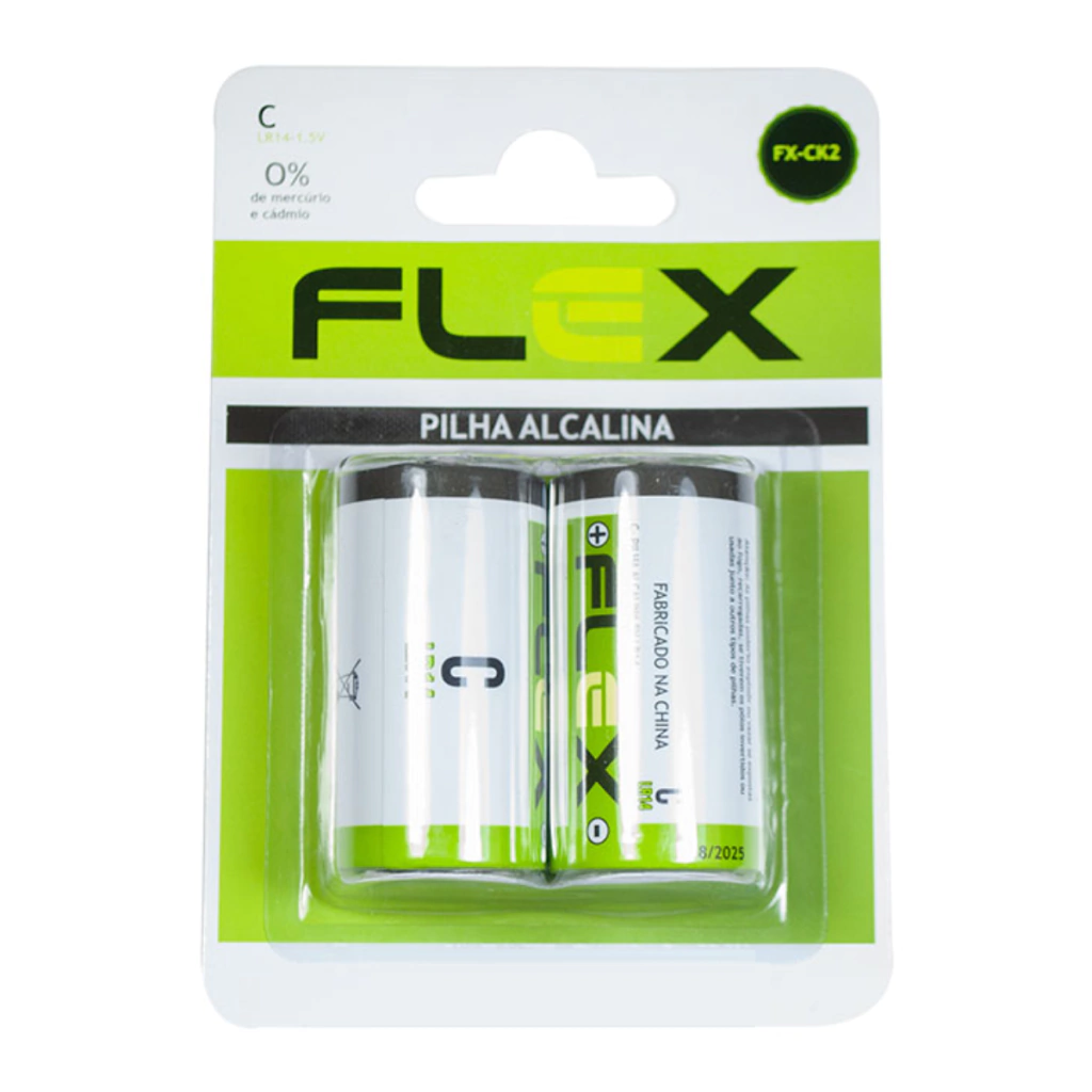 Cartela com 2 pilha tipo C LR14 alcalina Flex Gold