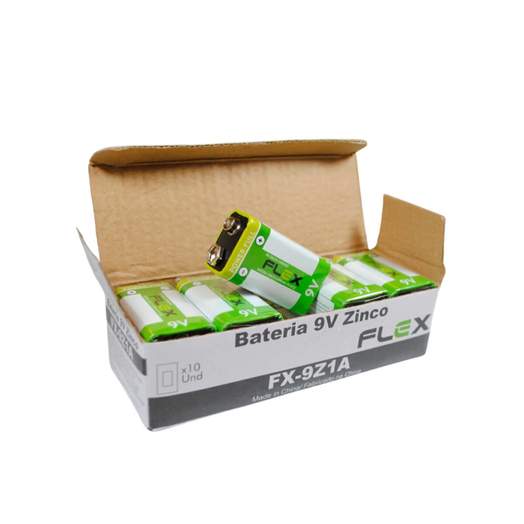 Kit com 10 baterias de zinco 9V Flex Gold