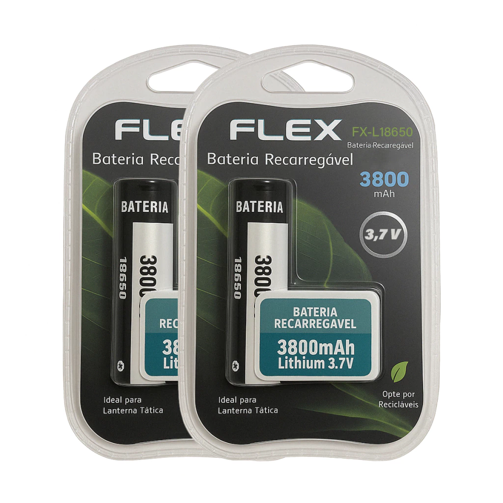 Kit com 2 baterias 18650 3800mah 3.7v lanterna tática