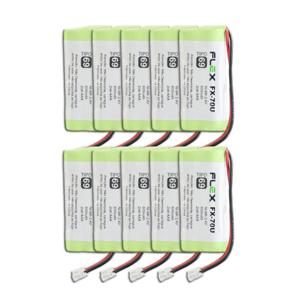 Kit com 10 baterias 2,4v 600ma para telefone sem fio Intelbras