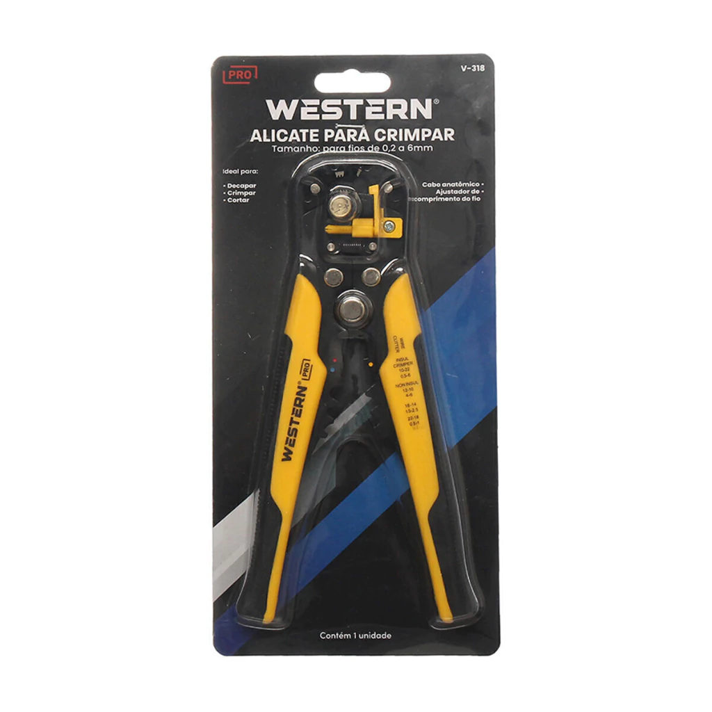 Alicate crimpador preto e amarelo 8,5" profissional Western