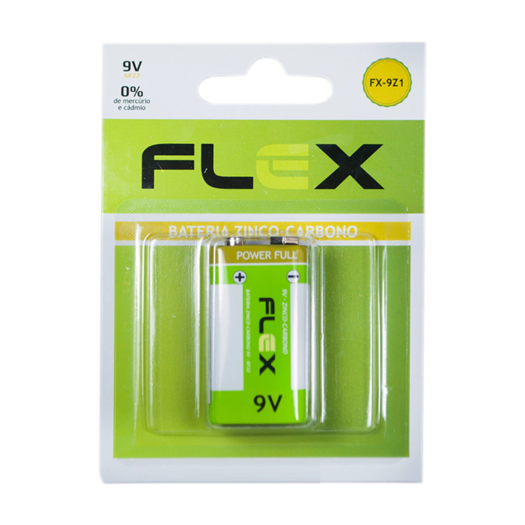 Bateria pilha 9v retangular zinco Flex Gold
