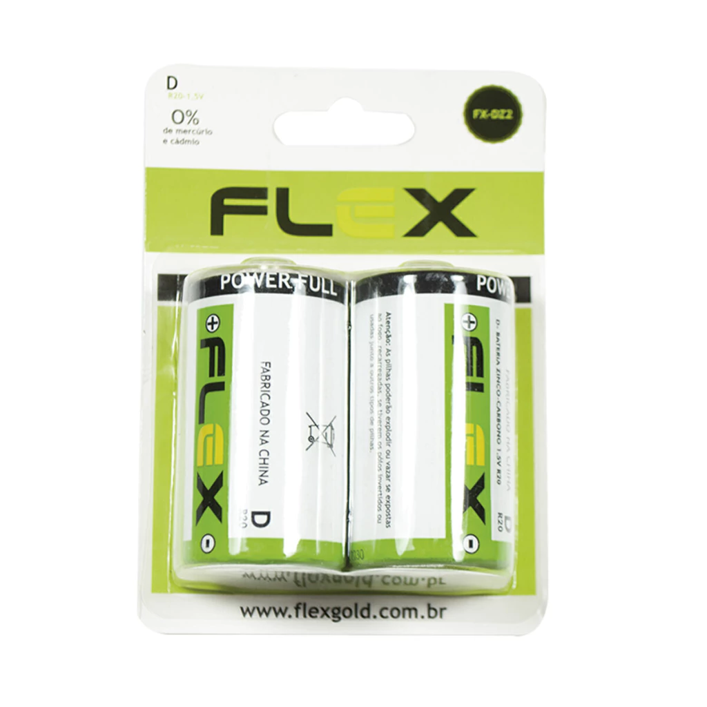 Pilhas Bateria D zinco Flex Gold com 2 unidades