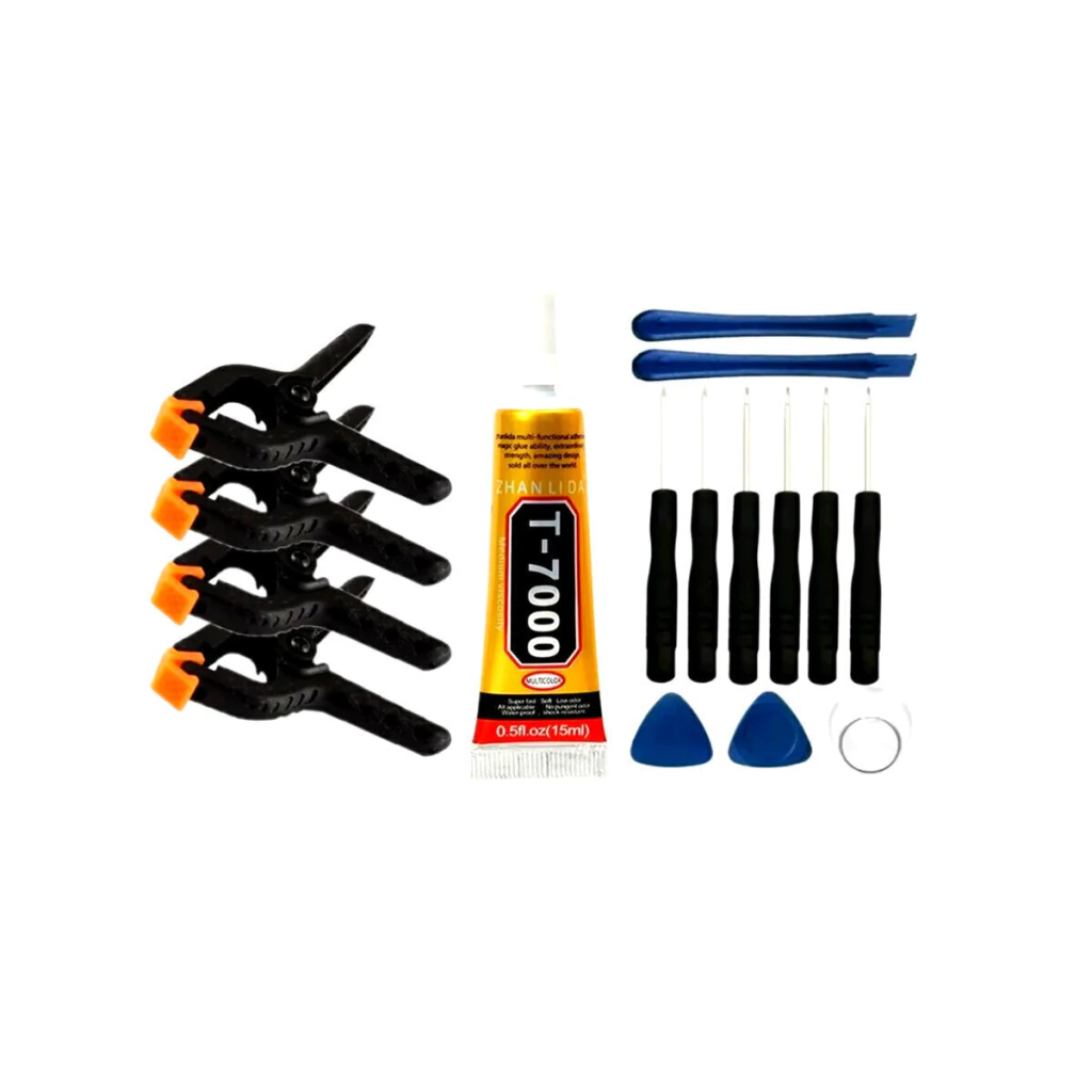 Kit de ferramentas + cola T7000 15ml + grampos para manutenção de celular