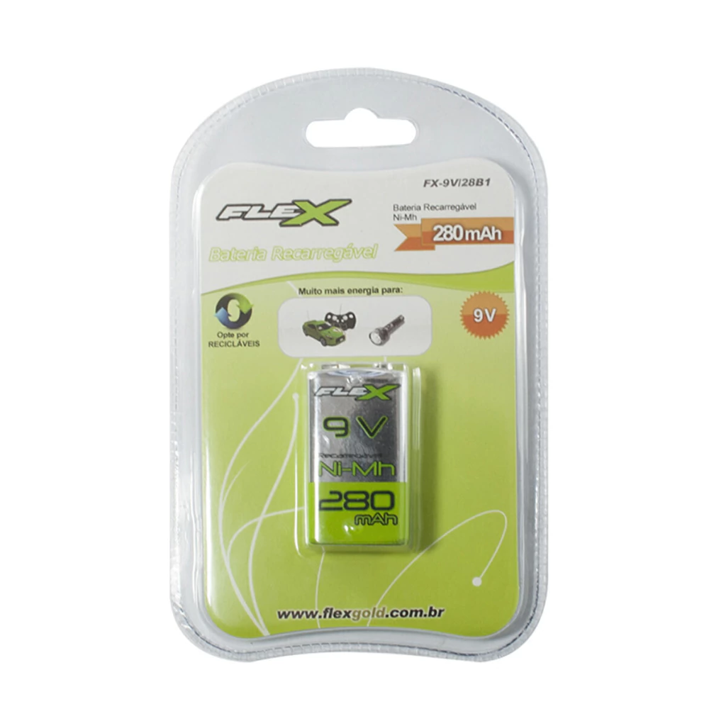 Bateria pilha recarregável 9v 280 mAh Flex Gold