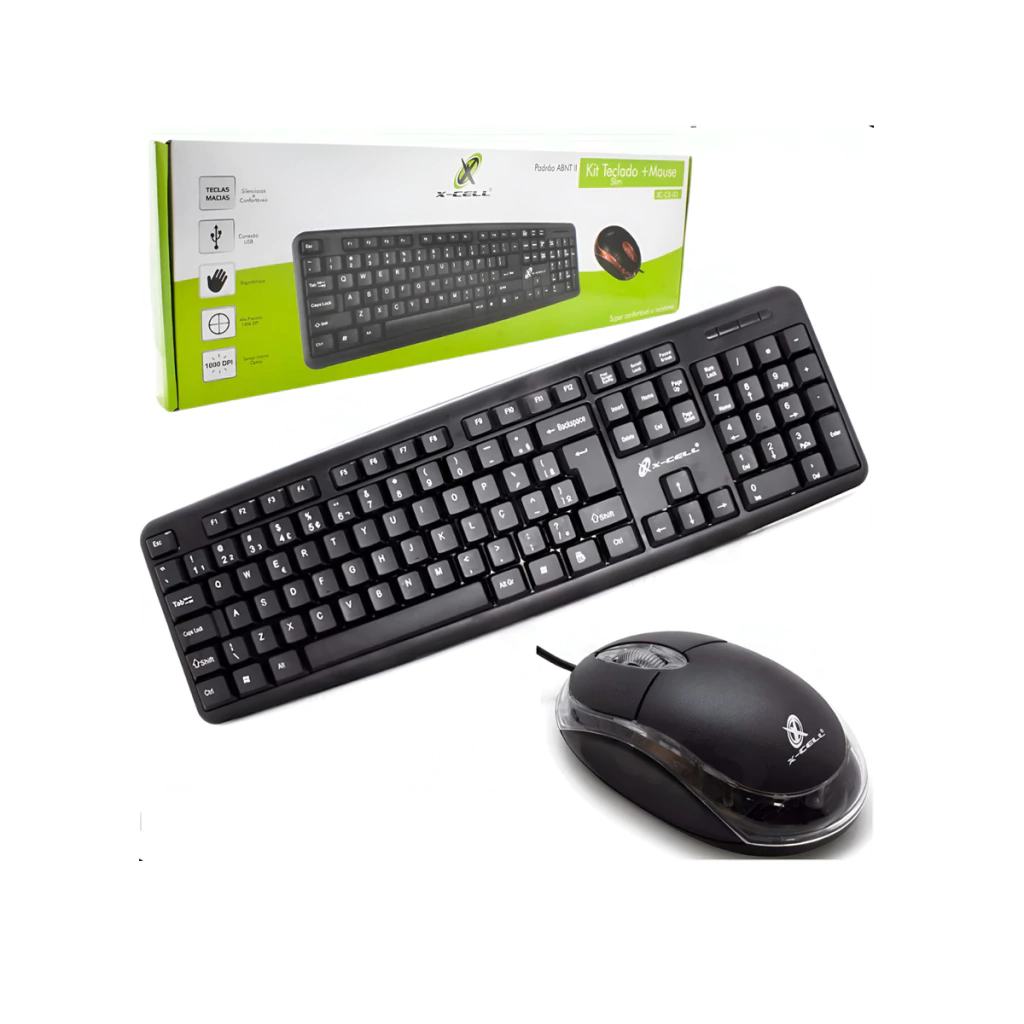 Kit teclado e mouse para computador notebook preto slim X-cell XC-CB-03