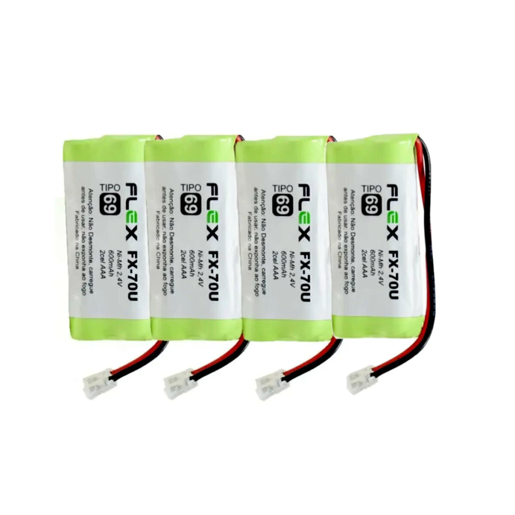 Kit com 4 bateria 2,4v 600ma para telefone sem fio Intelbras