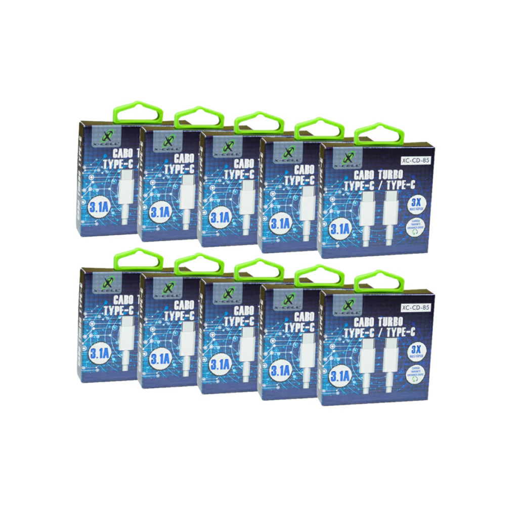 Kit com 10 cabo de dados Tipo C x Tipo C 3.1A carrega rapido