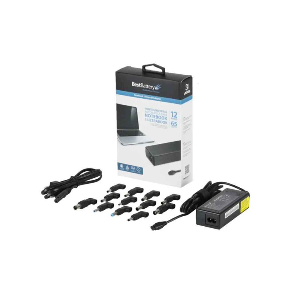 Fonte carregador universal com 12 conectores para notebook 65w - BestBattery