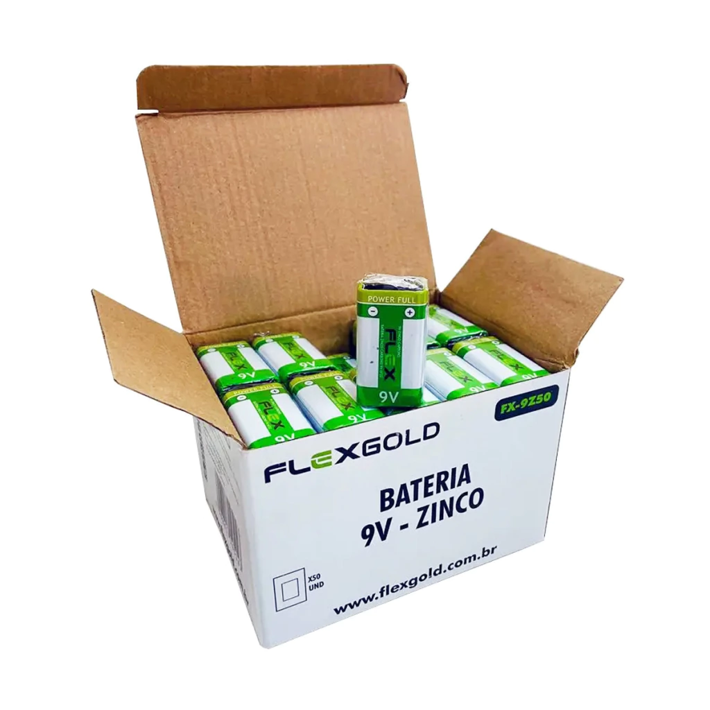 Kit com 50 baterias de zinco 9V Flex Gold mod. FX-9Z50