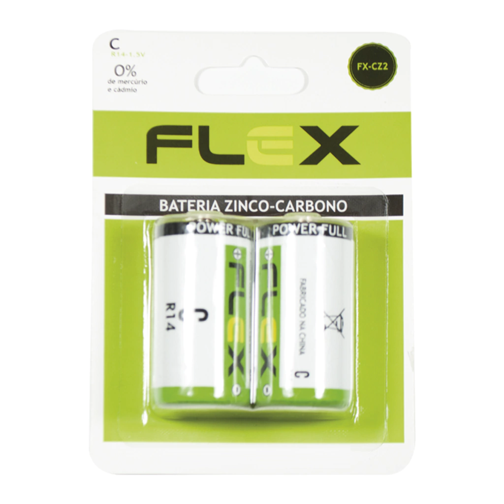 Cartela com 2 pilhas tipo C R14 de zinco Flex Gold