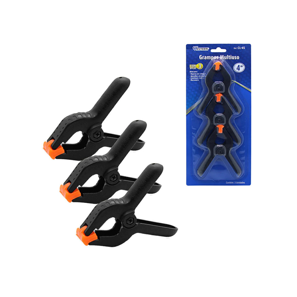 Jogo de 3 grampos multiuso com mola 4" - Western
